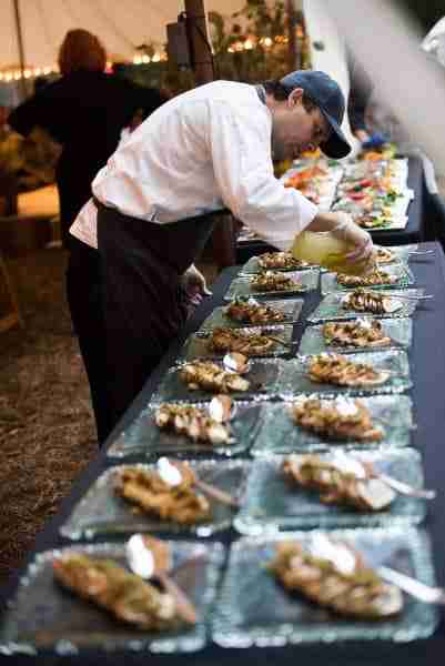 Outdoor wedding catering: seafood presentation at a beautiful event.